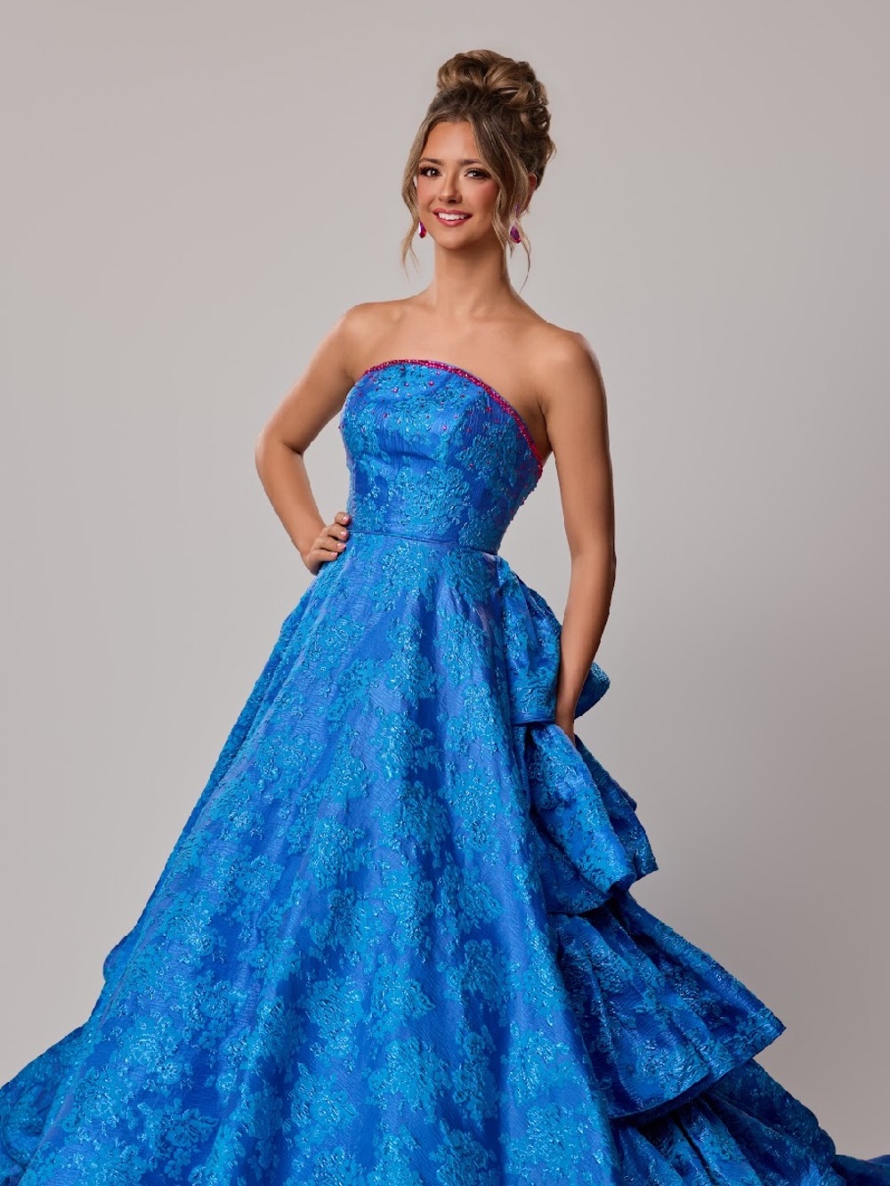 Strapless Ava Presley Ball Gown worn at Miss Arkansas Teen Pink rhinestone added